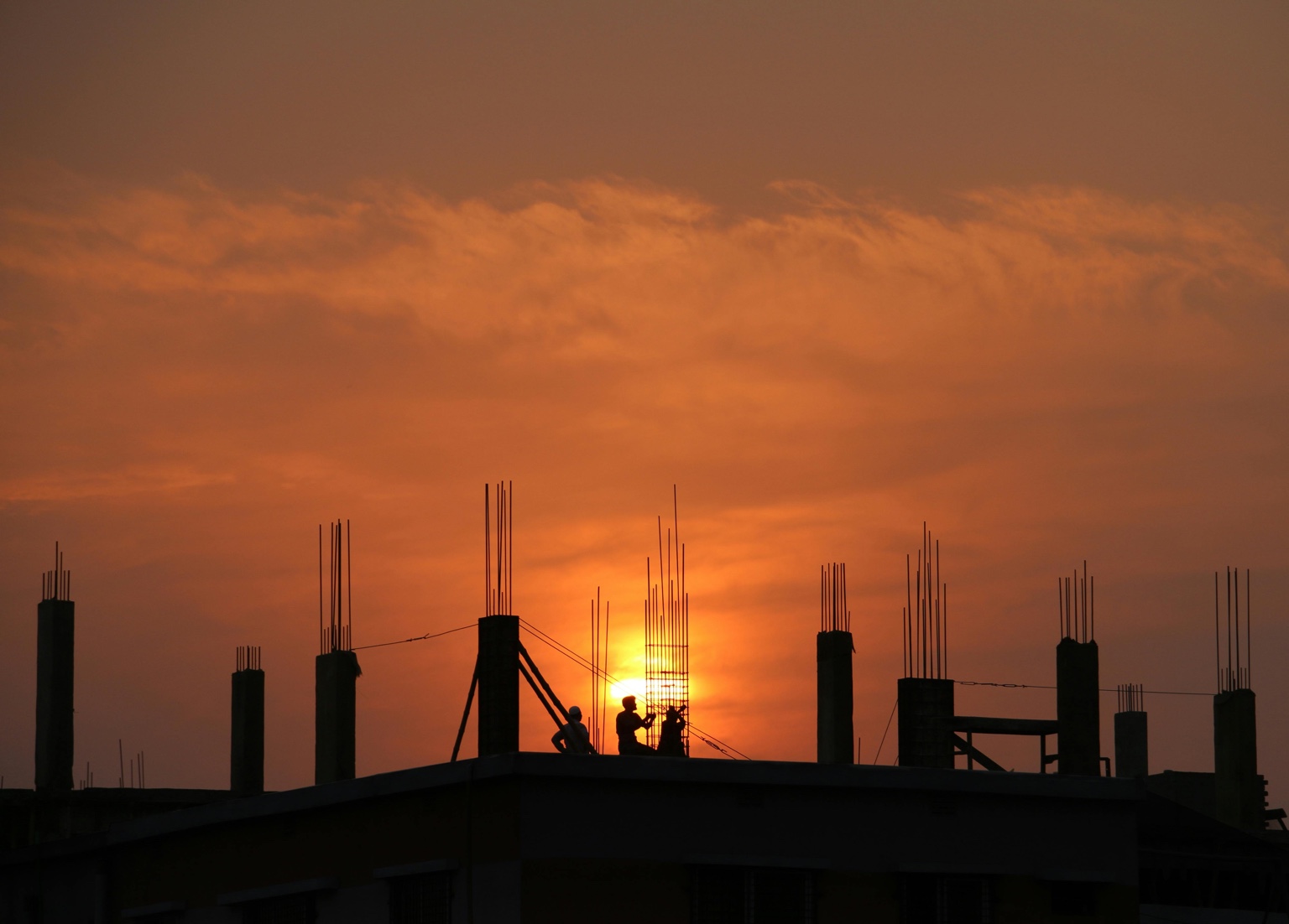 New build homes at sunset
